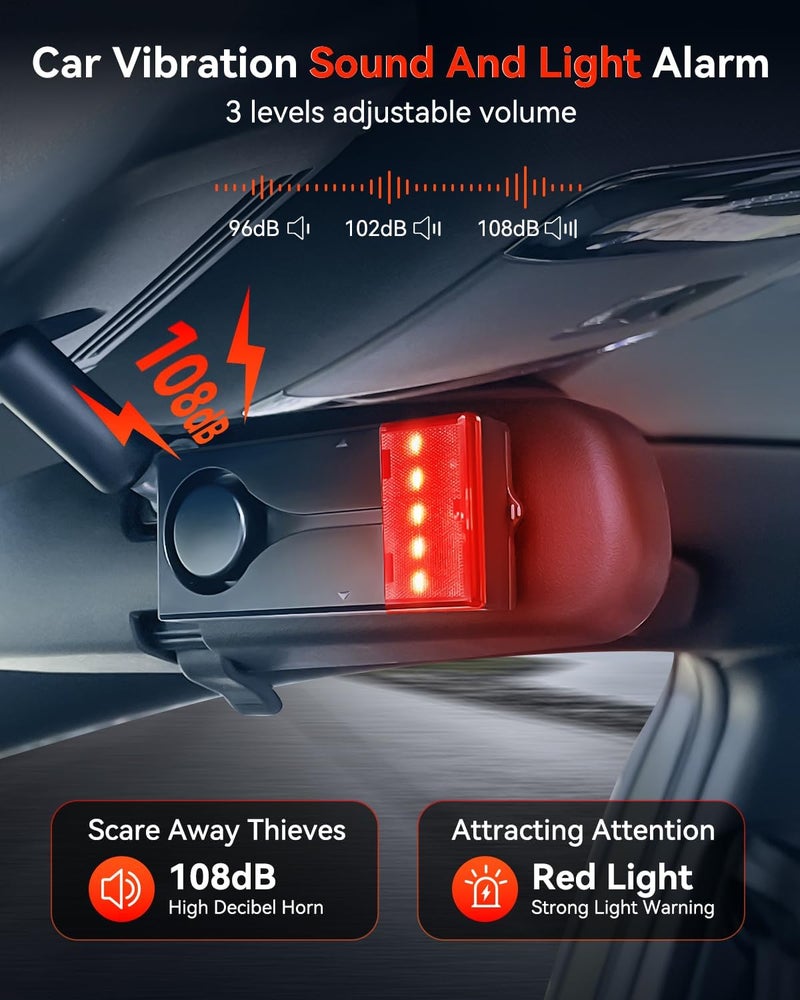 ELECTOP Car Anti-Theft Vibration Alarm, 108dB Automobile Vibration Sound & Light Alarm, Wireless Remote Car Alert Vehicle Security Alert System Automotive Warning Interior Safety Red Light - Image 2